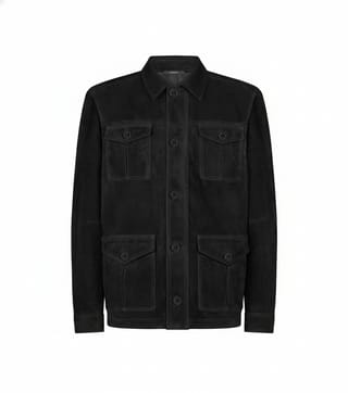 Suede Jacket with Four Pockets - Black