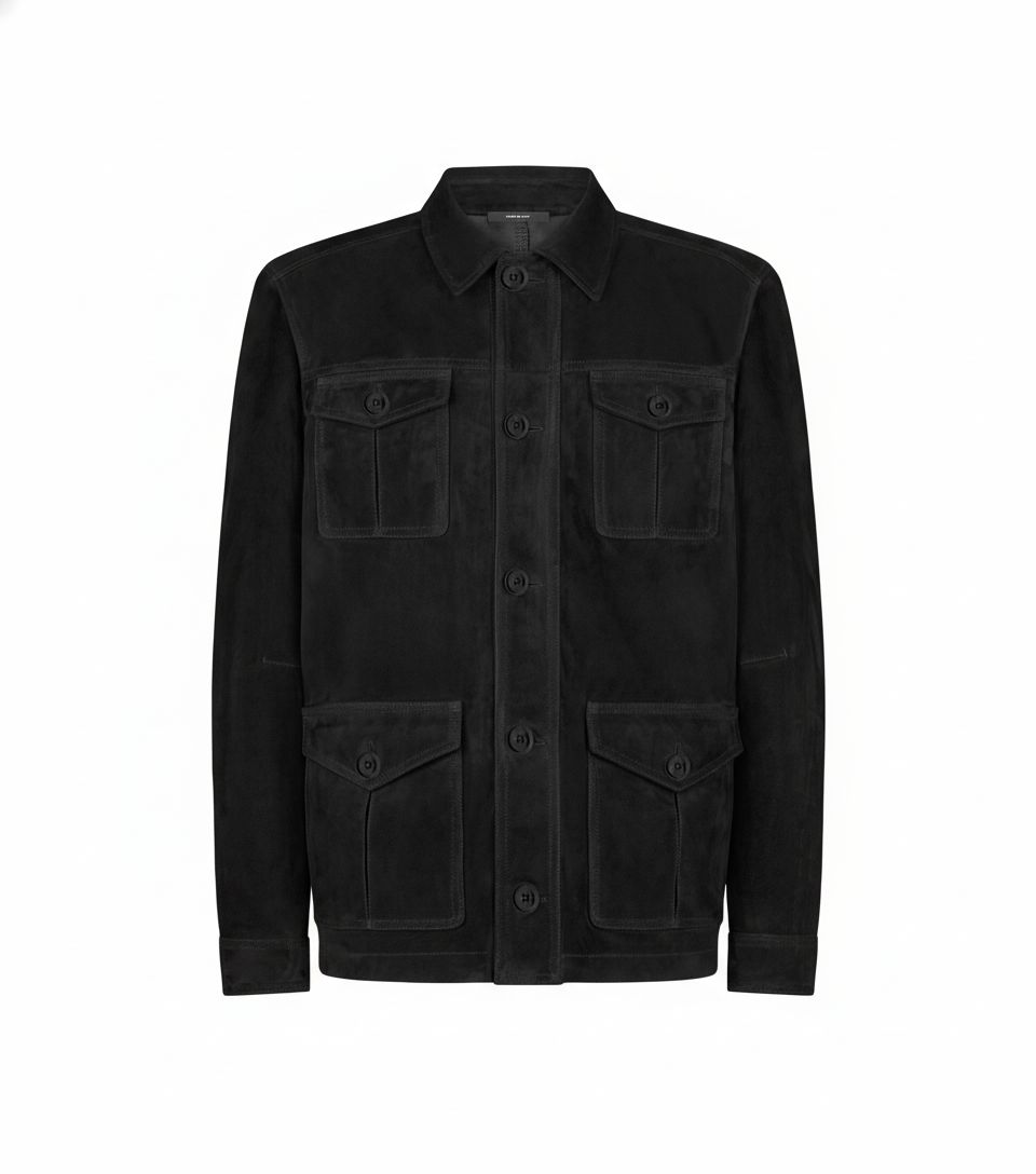 Suede Jacket with Four Pockets - Black
